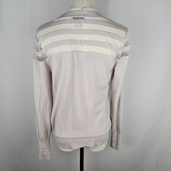 Carmen Marc Valvo Small Sweater Long Sleeve Beige Striped Top - Picture 4 of 9